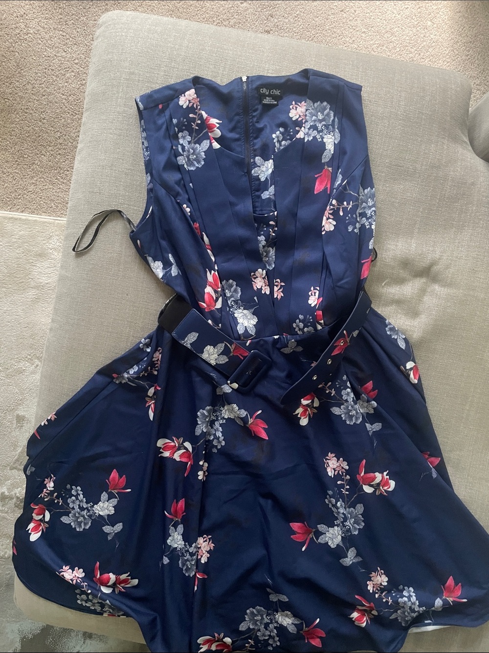 City Chic navy floral belted fit-and-flare dress